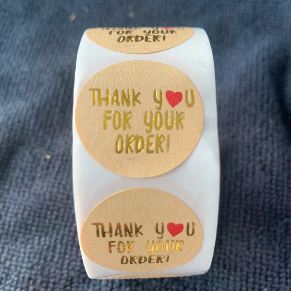 Thank You Sticker Labels 500 labels on roll. 1” Round NWT Kraft Gold Foil